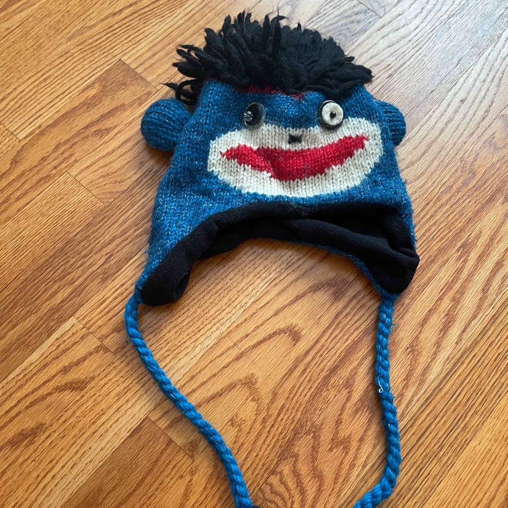 Boys Knitted Blue Sock Monkey Hat, Size: Universal